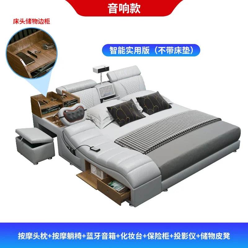 Gamer Massage Tatami Leather Bed Bedroom Lazy Double Bed Modern Simple Wedding With Projector STravel Muebles Trendy Furniture - FLORANZANI- Beauté & Santé