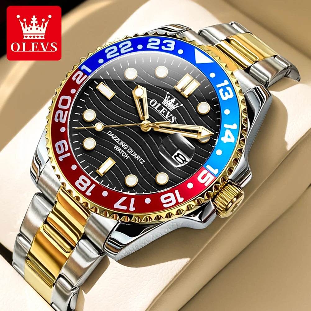 OLEVS Original Brand High Fashion Men's watch WaterproofCalendar Quartz Watch for Male Luminous Stainless Steel Authentic Watch - FLORANZANI- Beauté & Santé