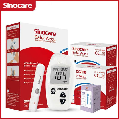 Sinocare Safe-Accu Blood Glucose Meter Glucometer Kit Diabetes Tester 50/100 Test Strips Lancets Medical Blood Sugar Meter - FLORANZANI- Beauté & Santé