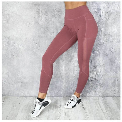 Mesh Spliced Leggings Women Seamless Tights with Pocket Pants High Waist Hip Lift Gym Trainning Running Elastic Slim Yoga Pants - FLORANZANI- Beauté & Santé