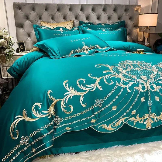 European High-end Bed Sheet Four-piece Set Light Luxury Ice Silk Quilt Cover Pure Cotton Bedding - FLORANZANI- Beauté & Santé