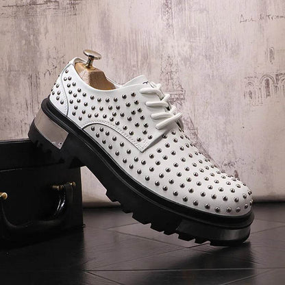 New Luxury Brand Designer White Black Rivet Punk Rock Lace Up Platform Casual Shoes For Men Flats Loafers Sport Walking Sneakers - FLORANZANI- Beauté & Santé