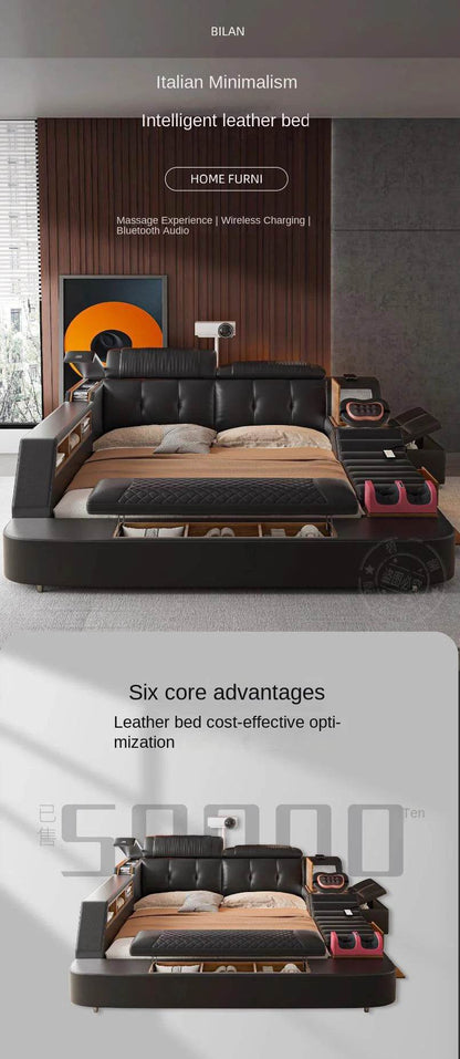 Black King Size Frame Double Bed With Drawers Storage Multifunction Massage Bed Storage Modern Camas De Dormitorio Furniture - FLORANZANI- Beauté & Santé