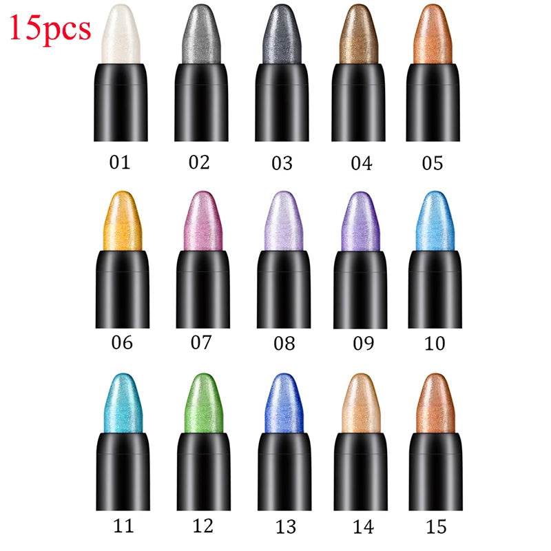 16 Color Highlighter Eyeshadow Pencil Waterproof Glitter Matte Nude Eye Shadow Makeup Pigment Cosmetics White Eyeliner Pen - FLORANZANI- Beauté & Santé