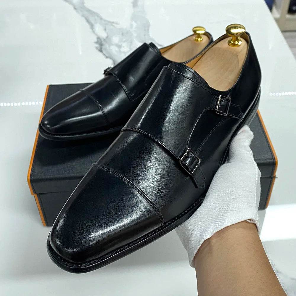 Luxury Handmade Genuine Leather Men's Shoes Formal Classic Double Buckle Monk Shoes Pointed Toe Business Dress Wedding Men Shoes - FLORANZANI- Beauté & Santé