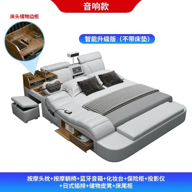 Gamer Massage Tatami Leather Bed Bedroom Lazy Double Bed Modern Simple Wedding With Projector STravel Muebles Trendy Furniture - FLORANZANI- Beauté & Santé