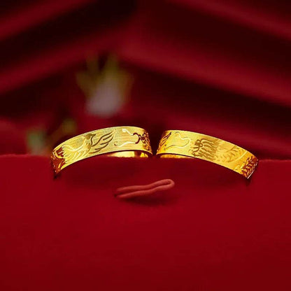 9999 real gold 24K yellow gold Ring Women and Men's Dragon and Phoenix Wedding Ring - FLORANZANI- Beauté & Santé