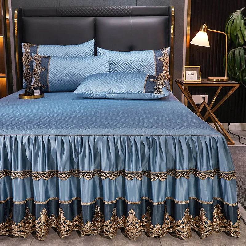 Satin Euro Bed Jacquard Bedding Set Luxury Duvet Cover Set Nordic Bed for Home Comfort Sheet Set Pillowcas Bed Skirts Bedding - FLORANZANI- Beauté & Santé