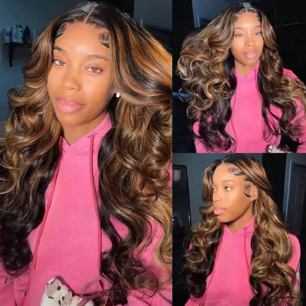 9x6 Wear and Go Glueless Wigs Human Hair Pre Plucked Pre Cut 1B/30 Highlight Ombre Lace Front Wigs Body Wave Human Hair Wigs - FLORANZANI- Beauté & Santé