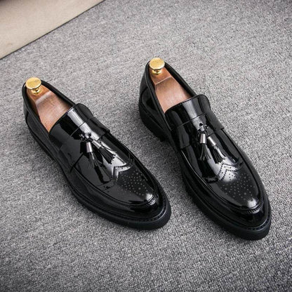 Golden Men's Casual Slip-On Tassel Patent Loafers Thick Bottom Elevator Shoes Fashion Men's Party Shoes Business Shoes Brogue - FLORANZANI- Beauté & Santé