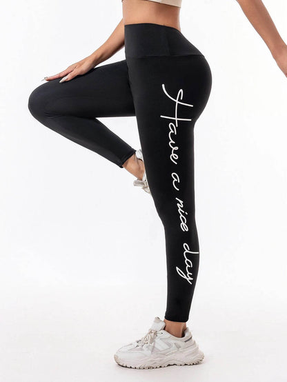 Letter print high waisted high spring quick-drying pants Sports pants Fitness yoga pants running woman - FLORANZANI- Beauté & Santé