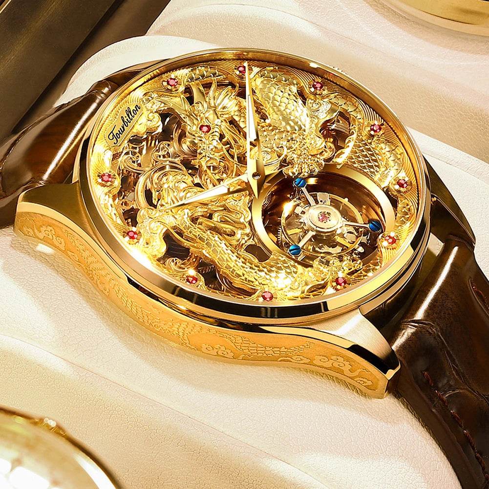 OUPINKE Tourbillon Automatic Men's Watch Skeleton Gold Watch Sapphire Ruby Luxury Wristwatch Waterproof Men's Mechanical Watch - FLORANZANI- Beauté & Santé