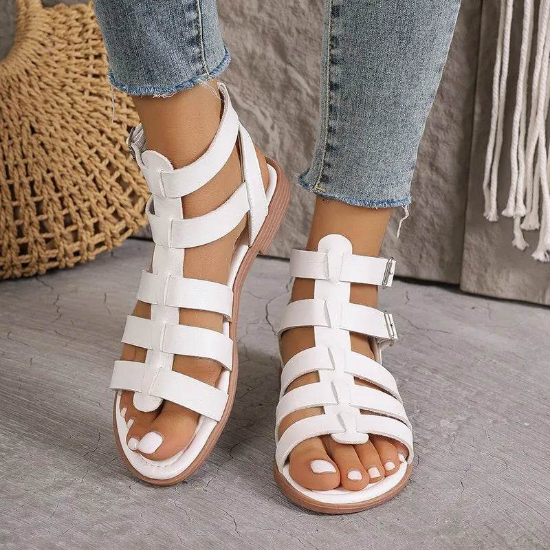 Luxury Women's Sandals Summer Elegant Woman Shoes with Low Heels Flats Casual Gladiator White Fish Toe Designer Sandals Flats - FLORANZANI- Beauté & Santé