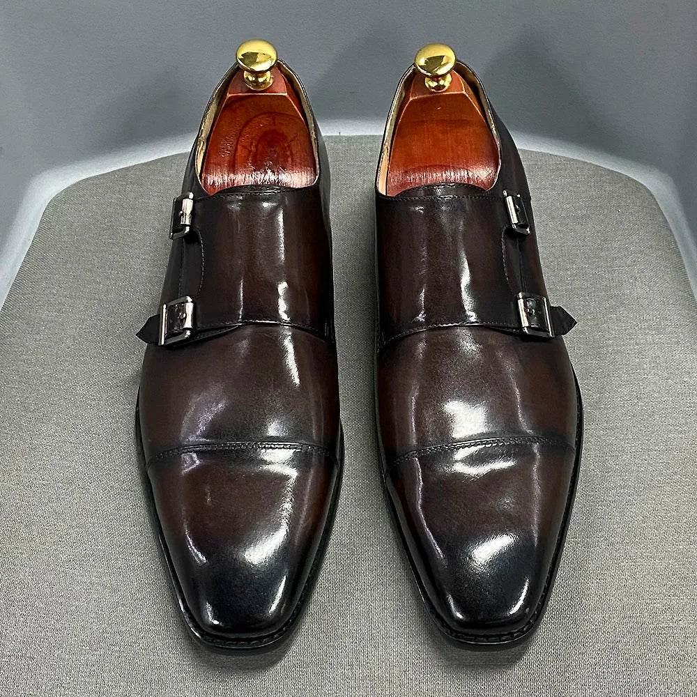 Luxury Handmade Genuine Leather Men's Shoes Formal Classic Double Buckle Monk Shoes Pointed Toe Business Dress Wedding Men Shoes - FLORANZANI- Beauté & Santé