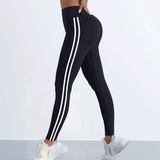 Yoga Leggings Women Striped Slim Sports Pants High Waist Hip Liftting Casul Tights Workout Running Stretchy Gym Leggings - FLORANZANI- Beauté & Santé