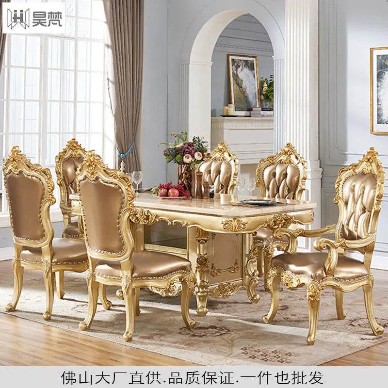 European and American solid wood marble rectangular dining table long table household European style new square table luxury hig - FLORANZANI- Beauté & Santé