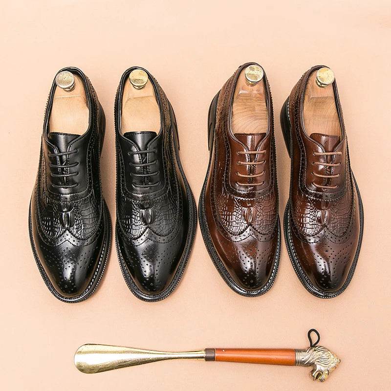 Luxury Men's Brogue Shoes Men SUIT Shoes Casual Formal Business leather Shoes Men brown Wedding Shoes Italian Dress banquet Shoe - FLORANZANI- Beauté & Santé