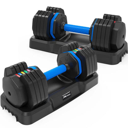 Adjustable Dumbbell - 55lb X2 Set of 2 Anti-Slip Handle Fast Adjust Weight By Turning Handle Tray Exercise Fitness Dumbbell - FLORANZANI- Beauté & Santé