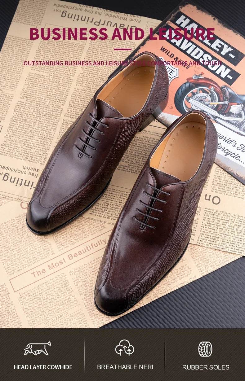 Deluxe Men's Leather Shoes Formal Dress Shoes Wedding Party Oxford Handmade Comfortable Lace Up Genuine Leather Men's Shoe - FLORANZANI- Beauté & Santé