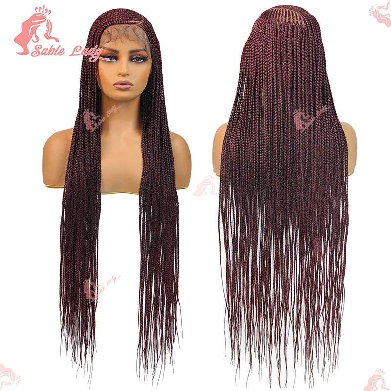 Side Part Cornrow Braids Synthetic Lace Wig Knotless Box Braid Wig Full Lace Front Braided Wigs For Black Women Braiding Hair - FLORANZANI- Beauté & Santé