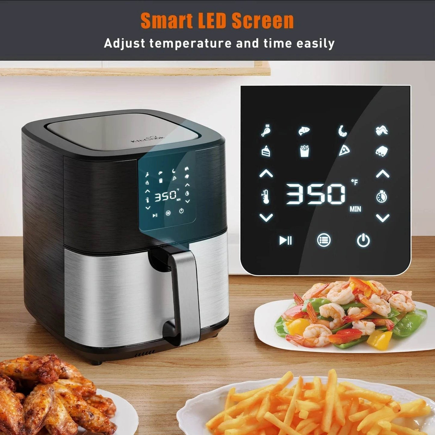 KitCook Large Air Fryer, 1500W 7QT AirFryer Cooker, Adjustable Temperature 100-400°F, 8 Presets Menu, Digital Touch Screen, Nons - FLORANZANI- Beauté & Santé