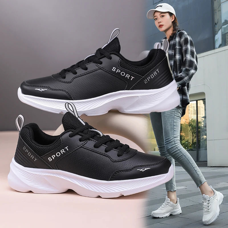 Women's Casual Shoes Breathable Walking Strap Flat Shoes Sports Tennis Women's White and Black Casual Training Shoes New 2024