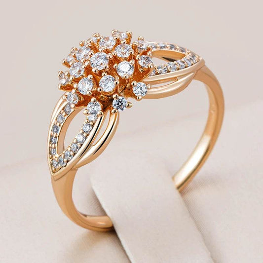 Kienl Hot Unique Crystal Flower Ring for Women 585 Rose Gold Color With Shiny Natural Zircon Daily Vintage Jewelry Gift - FLORANZANI- Beauté & Santé