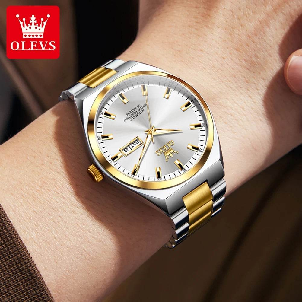 OLEVS Automatic Mechanical Watch Men Silver Gold Steel Belt Luminous Waterproof Top Brand Luxury Watches relogios masculino - FLORANZANI- Beauté & Santé