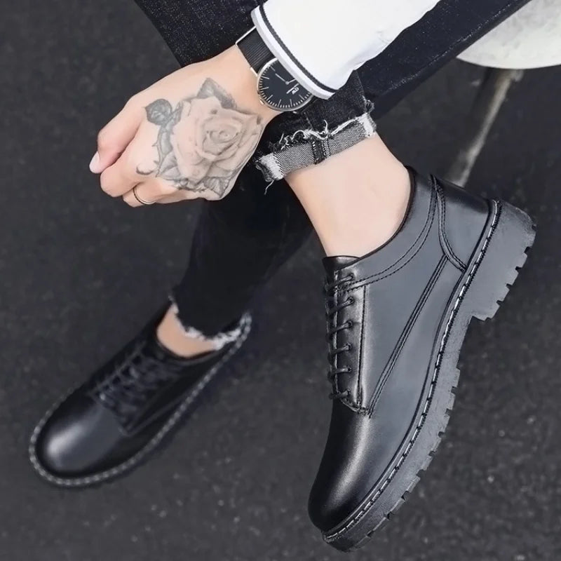 Sewn Men Leather Shoes British Style Men Shoes Men Sports Shoes Durable Thick Sole Men's Oxford Formal Leather Shoes