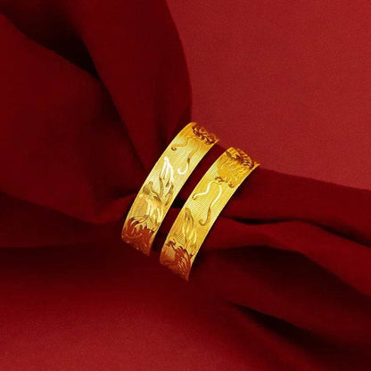 9999 real gold 24K yellow gold Ring Women and Men's Dragon and Phoenix Wedding Ring - FLORANZANI- Beauté & Santé