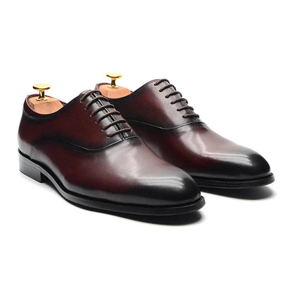 Italian Classic Mens Oxford Dress Shoes Genuine Leather Lace-up Plain Toe Burgundy Black Business Wedding Formal Shoes for Men - FLORANZANI- Beauté & Santé