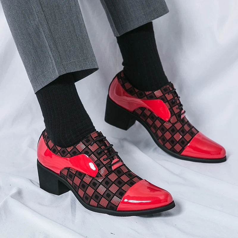 Increase 6 CM High Heels Men Formal Shoes Designer Luxury Red Business Leather Shoes Men Oxfords Pointed Wedding Dress Shoes Men - FLORANZANI- Beauté & Santé