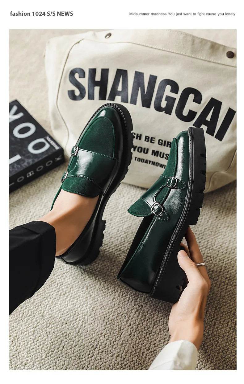 Loafers Men Leather Shoes Thick-soled British Style Black Formal Business Shoes Fashion Luxury Slip-On Casual Shoes Big Size 46 - FLORANZANI- Beauté & Santé