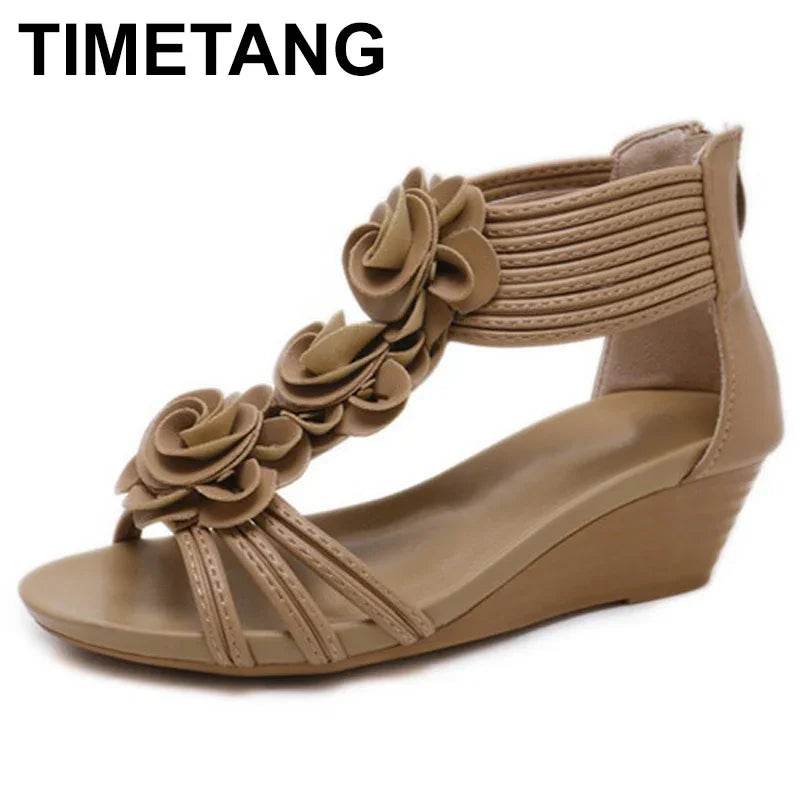 TIMETANG Gladiator Sandals Summer New Woman Fashion Platform Mid Heels Open Toe Wedge Sandals Soft Leather Sexy Casual Shoes - FLORANZANI- Beauté & Santé