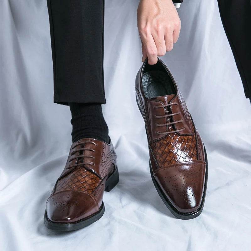 Weaving Formal Shoes For Men Brown Leather Men's Shoes Fashion Stitching Elegant Mans Autumn Footwear Male Wedding Shoes - FLORANZANI- Beauté & Santé