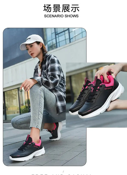 Women's Casual Shoes Breathable Walking Strap Flat Shoes Sports Tennis Women's White and Black Casual Training Shoes New 2024