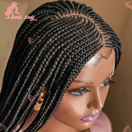 Side Part Cornrow Braids Synthetic Lace Wig Knotless Box Braid Wig Full Lace Front Braided Wigs For Black Women Braiding Hair - FLORANZANI- Beauté & Santé