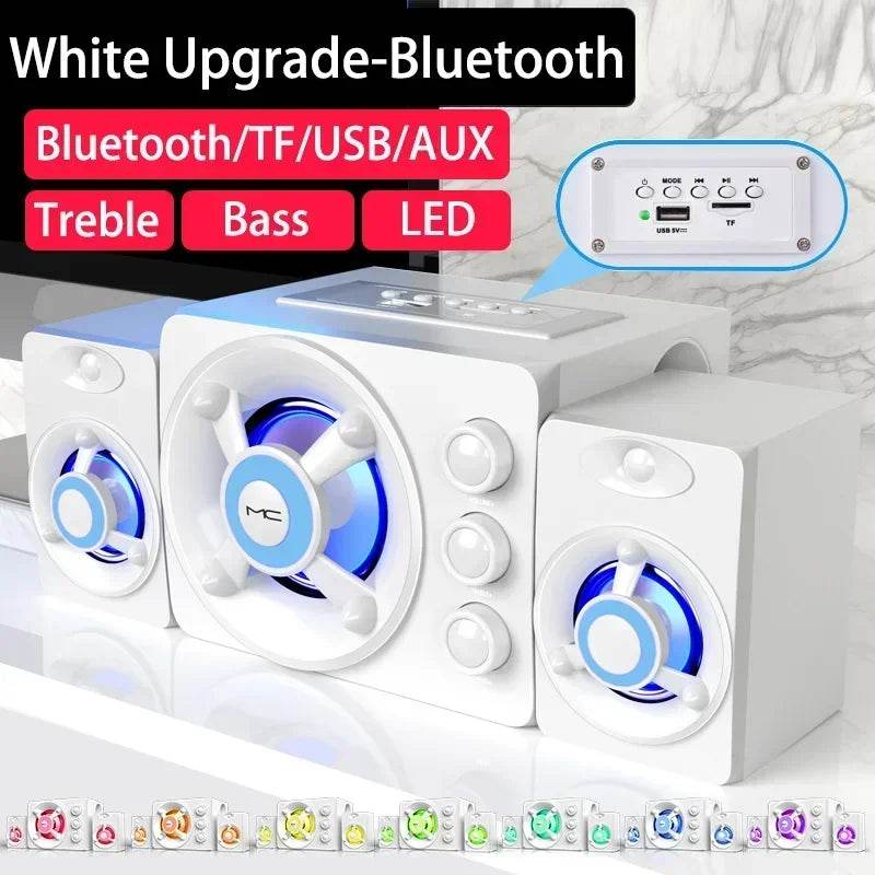 HIFI 3D Stereo Speakers Colorful LED Light Heavy Bass AUX USB Wired Wireless Bluetooth Audio Home Theater Surround Sound Bar TV - FLORANZANI- Beauté & Santé