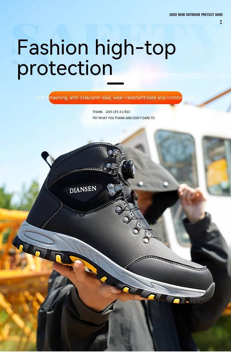 Breathable Sport Work Shoes Men Shoes Steel Toe Safety Boots Men's Work Sneaker Rotated Button Easy Wear Work Safety Boots - FLORANZANI- Beauté & Santé