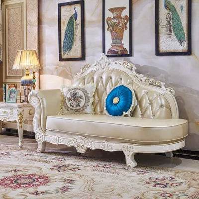 Living Room Furniture High-Grade Solid Wood Carved Luxury First Layer Cowhide Leather Sofa - FLORANZANI- Beauté & Santé