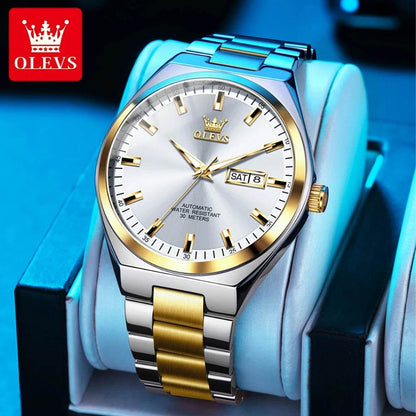 OLEVS Automatic Mechanical Watch Men Silver Gold Steel Belt Luminous Waterproof Top Brand Luxury Watches relogios masculino - FLORANZANI- Beauté & Santé