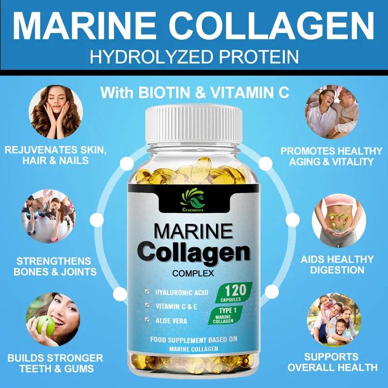 Greensure Marine Collagen - With Hyaluronic Acid, Biotin & Blueberry Support Joint, Hair, Skin, Nail, Cartilage & Overall Health - FLORANZANI- Beauté & Santé