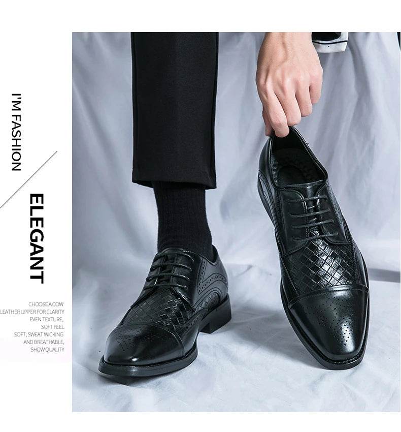 Weaving Formal Shoes For Men Brown Leather Men's Shoes Fashion Stitching Elegant Mans Autumn Footwear Male Wedding Shoes - FLORANZANI- Beauté & Santé