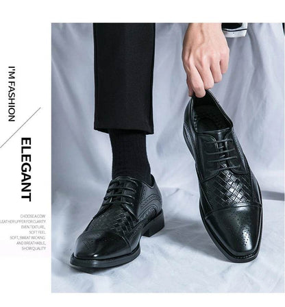 Weaving Formal Shoes For Men Brown Leather Men's Shoes Fashion Stitching Elegant Mans Autumn Footwear Male Wedding Shoes - FLORANZANI- Beauté & Santé