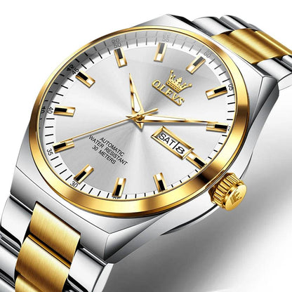 OLEVS Automatic Mechanical Watch Men Silver Gold Steel Belt Luminous Waterproof Top Brand Luxury Watches relogios masculino - FLORANZANI- Beauté & Santé