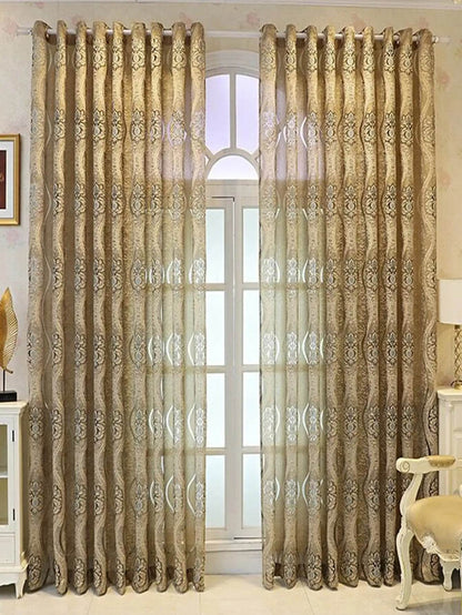 European Curry Eight Wave Perforated Curtains Living Room Bedroom Blackout Decorative Curtains, Party Decoration - FLORANZANI- Beauté & Santé