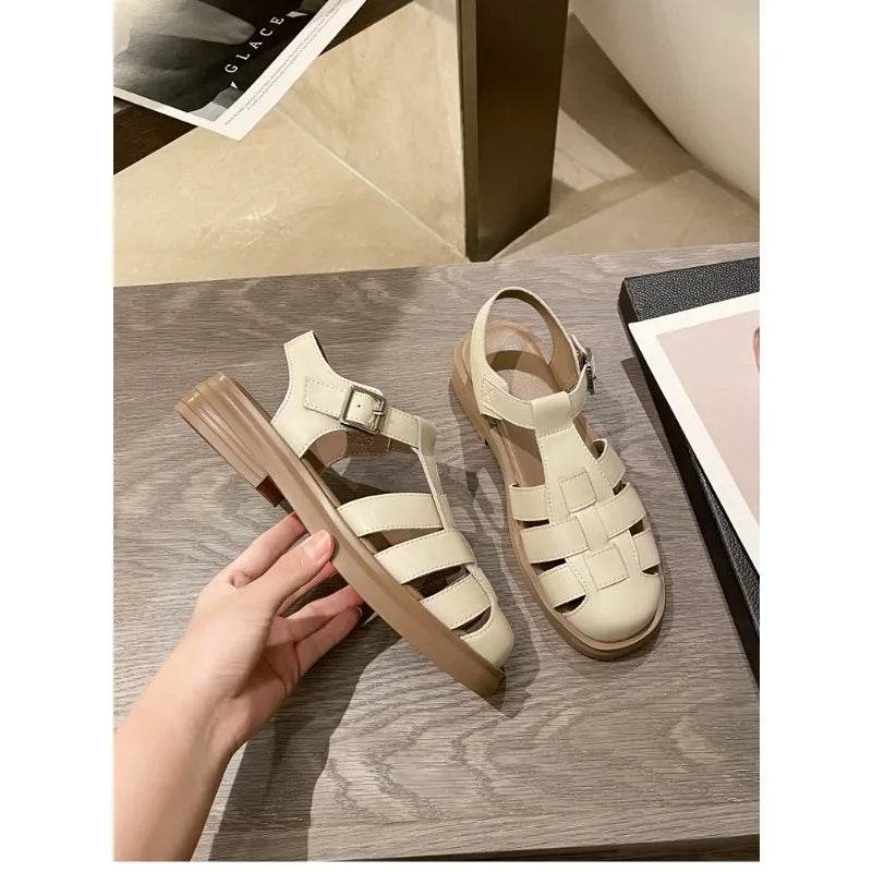 Summer Leather Platform Buckle Outdoor Beach Women's Sandals Fashion Retro Soft Sole Casual Roman Style Ladies Shoes - FLORANZANI- Beauté & Santé