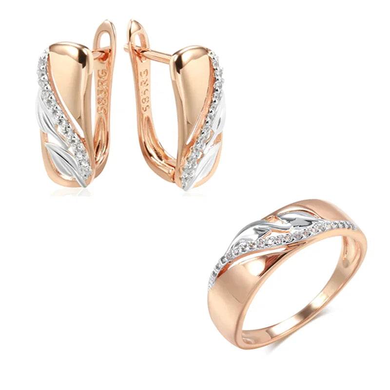 Wbmqda Fashion 585 Rose Gold Silver Color Drop Earrings Ring For Women Natural Zircon Setting Luxury Wedding Party Jewelry Gifts - FLORANZANI- Beauté & Santé