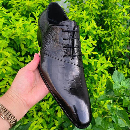 Nice Men Brown Leather Oxford Dress shoes Pointed Toe Derby Wedding For Business Special design Crocodile Grain Genuine sapatos - FLORANZANI- Beauté & Santé