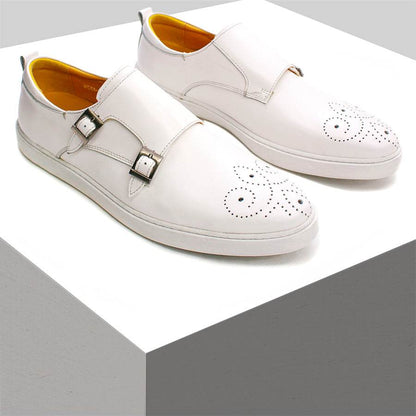 Men's Leather Shoes Casual Shoes Premium Classic White Brogue Handmade Leather Shoes Men's Fashion Dating Flat Party Shoes - FLORANZANI- Beauté & Santé